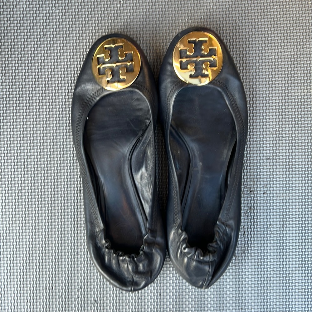Navy and gold Tory Burch flats